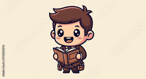 Cartoonish character holding a book