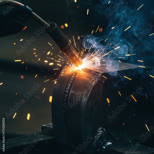 Intense focus on a welding arc as it meticulously mends a damaged metal part, generating bright sparks. The process restores strength and integrity ,renovate ,industry ,technical