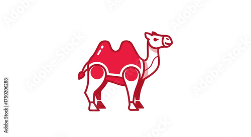 Red cartoon camel on a white backdrop, minimalist, semi-abstract