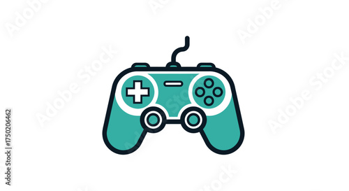 Teal wired game controller on white background