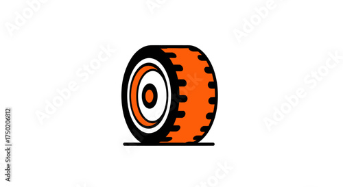 Orange tire, black rim, white inner wheel