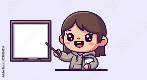 Cartoon girl teaching with a whiteboard