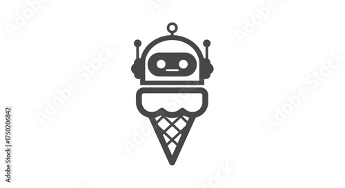 Gray outline of robot head atop a dripping ice cream cone