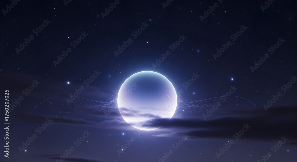 Fototapeta premium Celestial Serenity: Capturing the ethereal beauty of the moon and stars against a twilight sky, creating a sense of wonder and peace.