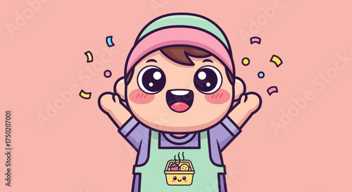 Happy cartoon chef with bento