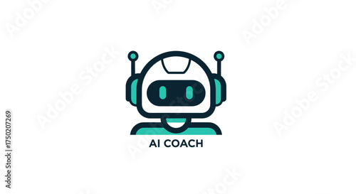 Cartoonish robot with "AI COACH" text below