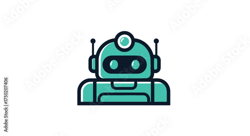 Teal cartoon robot with black outlines and a simple, friendly design