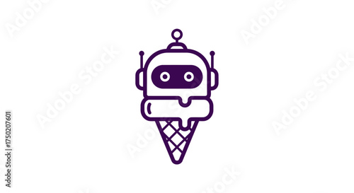 Purple robot's head sits atop an ice cream cone outline