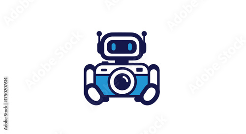 Stylized robot character with camera body, blue accent