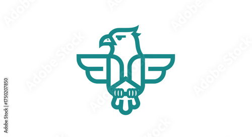 Stylized teal eagle with geometric lines on a white background