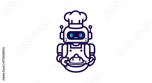 Robot chef holding food on a white background