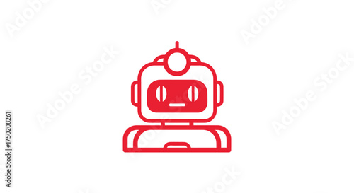 Red outlined robot icon on a white background
