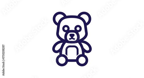 Cartoon outline of a teddy bear, indigo on white