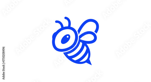 Blue line art of a cartoonish bee against a white background