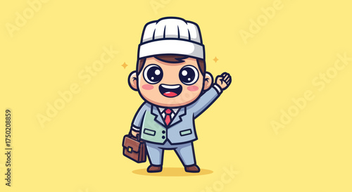 Animated man in business suit waves