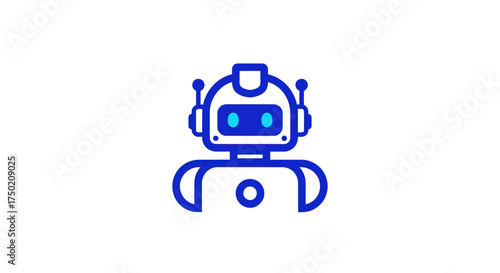 A blue, simplistic cartoon robot with glowing eyes on a white background