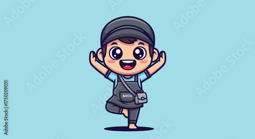 Cartoon barista boy balancing
