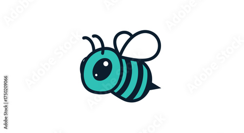 Teal bee illustration with black stripes and outlines, white background