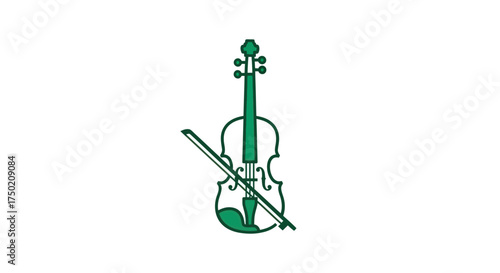 Green violin with bow, centered