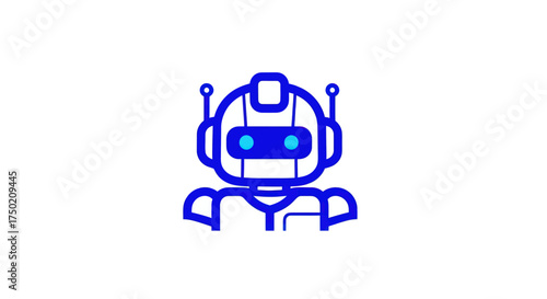 Line art icon of robot with square head and round antenna in blue color