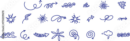Hand Drawn Doodle Line Icons – Abstract Arrow, Swirl, Star, Burst, Sketch Vector Art