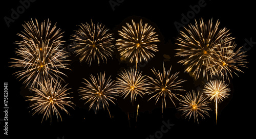 Spectacular Golden Fireworks Display Illuminating the Night Sky Celebration