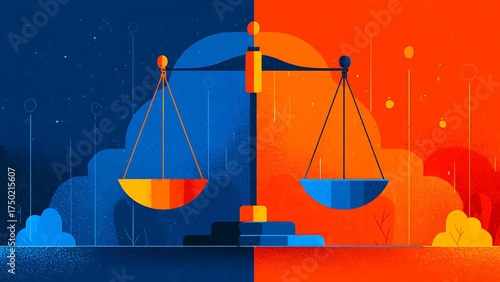 Balanced Flat 2D Vector Illustration of Justice Scale