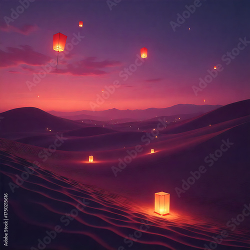 Whispering Lanterns in Desert Twilight