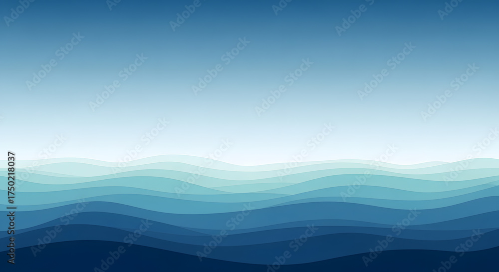 Abstract blue gradient background with layered wavy ocean textures