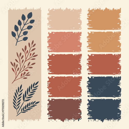 Botanical Elements and Color Swatches in Earth Tones