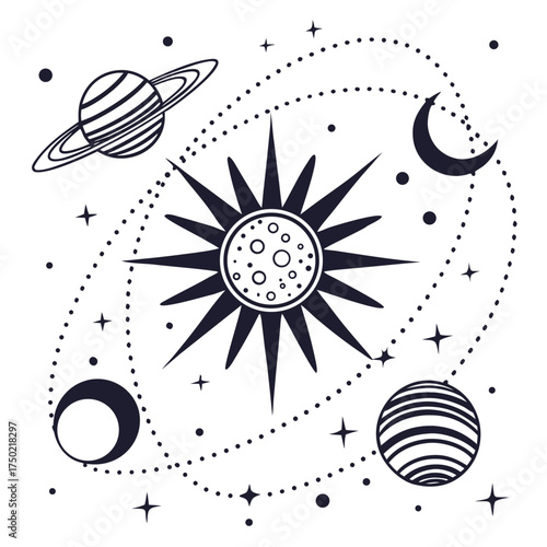 Celestial bodies and cosmic orbits illustration space