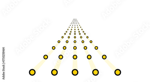 Converging golden spheres in a diminishing perspective towards the distance
