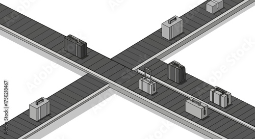 Converging luggage belts symbolizing global connections and travel networks