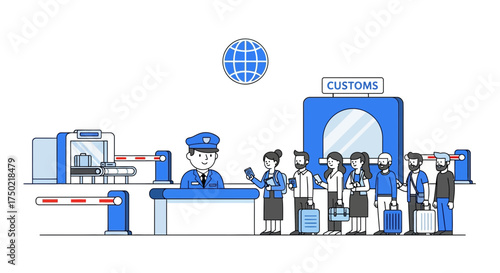 Customs line people flat design vector illustration with simple theme