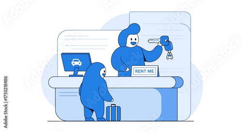 Delightful car rental service illustration, happy customer picking up keys