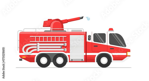 Illustration of a bright red fire truck ready to extinguish flames quickly