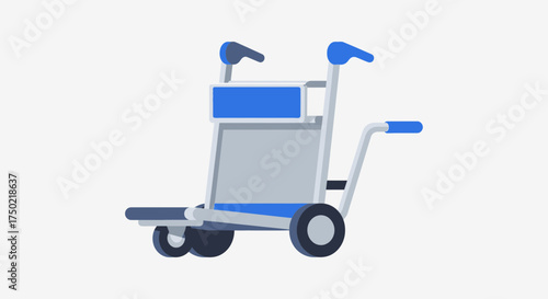 Illustration showcasing a blue and grey airport luggage trolley icon