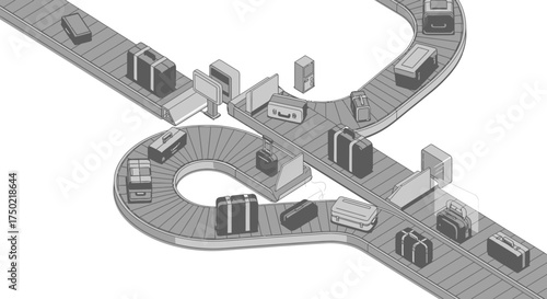 Illustrative baggage claim system design in a minimalist monochromatic style