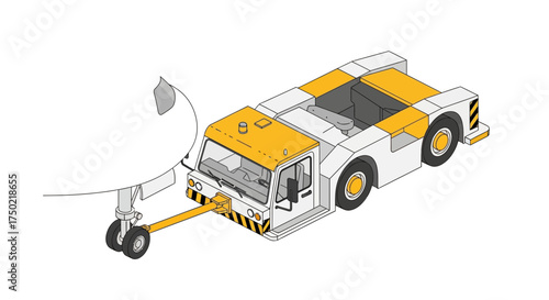 Isolated aircraft pushback tractor towing airplane minimalistic design