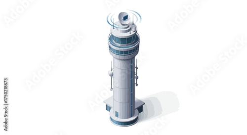 Isolated Isometric Airport Control Tower Illustration on a Plain Background
