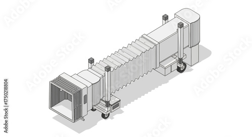 Isometric Illustration of a Jet Bridge Connecting to an Airplane at Airport