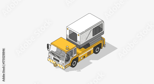 Isometric illustration of airport luggage towing vehicle with white body