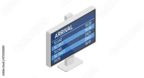 Isometric illustration of arrival board screen, showing flight information