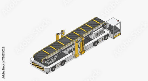 Isometric luggage conveyor belt vehicle at airport for baggage handling