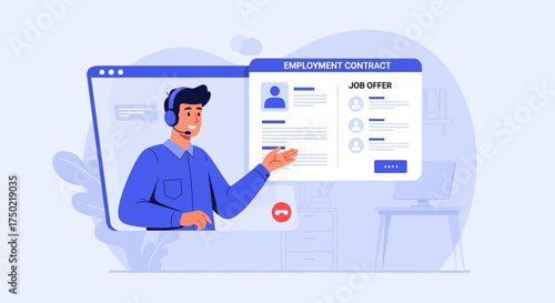 Virtual recruitment process showcasing a job offer presentation via video call