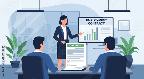 Employment Contract Presentation and Review in Corporate Meeting Scenario
