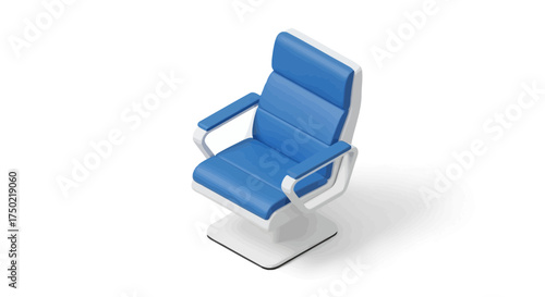 Isometric rendering of blue chair on white background, 3D visualization