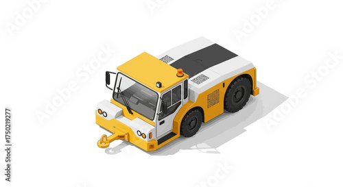 Isometric Yellow Airport Aircraft Towing Tractor on White Background