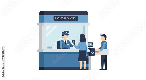 Passport control line at the airport, vector illustration flat design