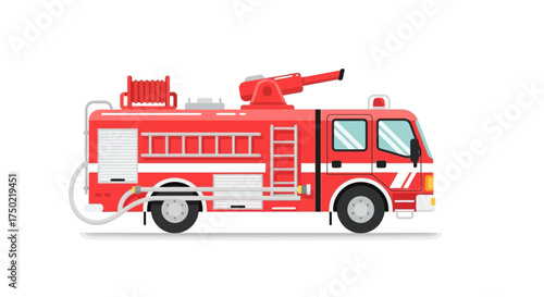 Red fire engine truck emergency response isolated on white background